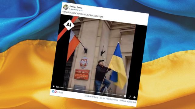 Nagranie przedstawiające usuwanie ukraińskich flag z budynku to AI